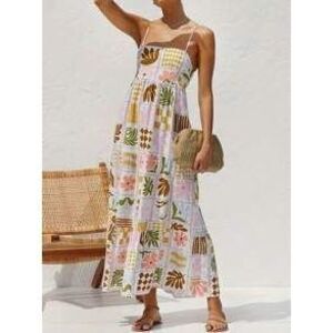 SHEIN LUNE Women's Vintage Print Maxi Slip Dress For Vacation